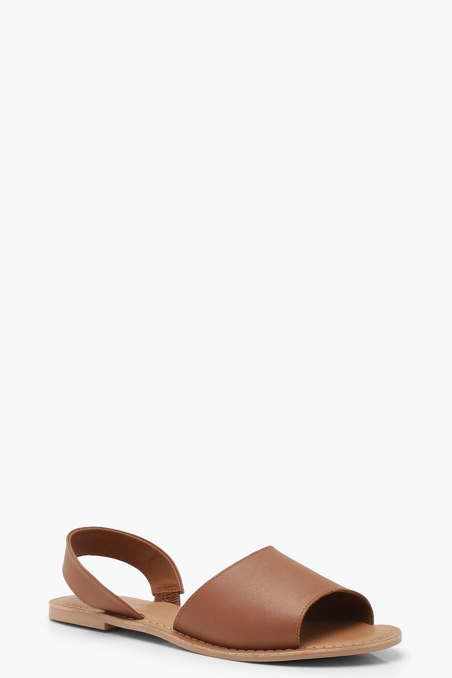 Sandalias anchas en cuero de dos piezas con la punta abierta, Marrón tostado image number 1