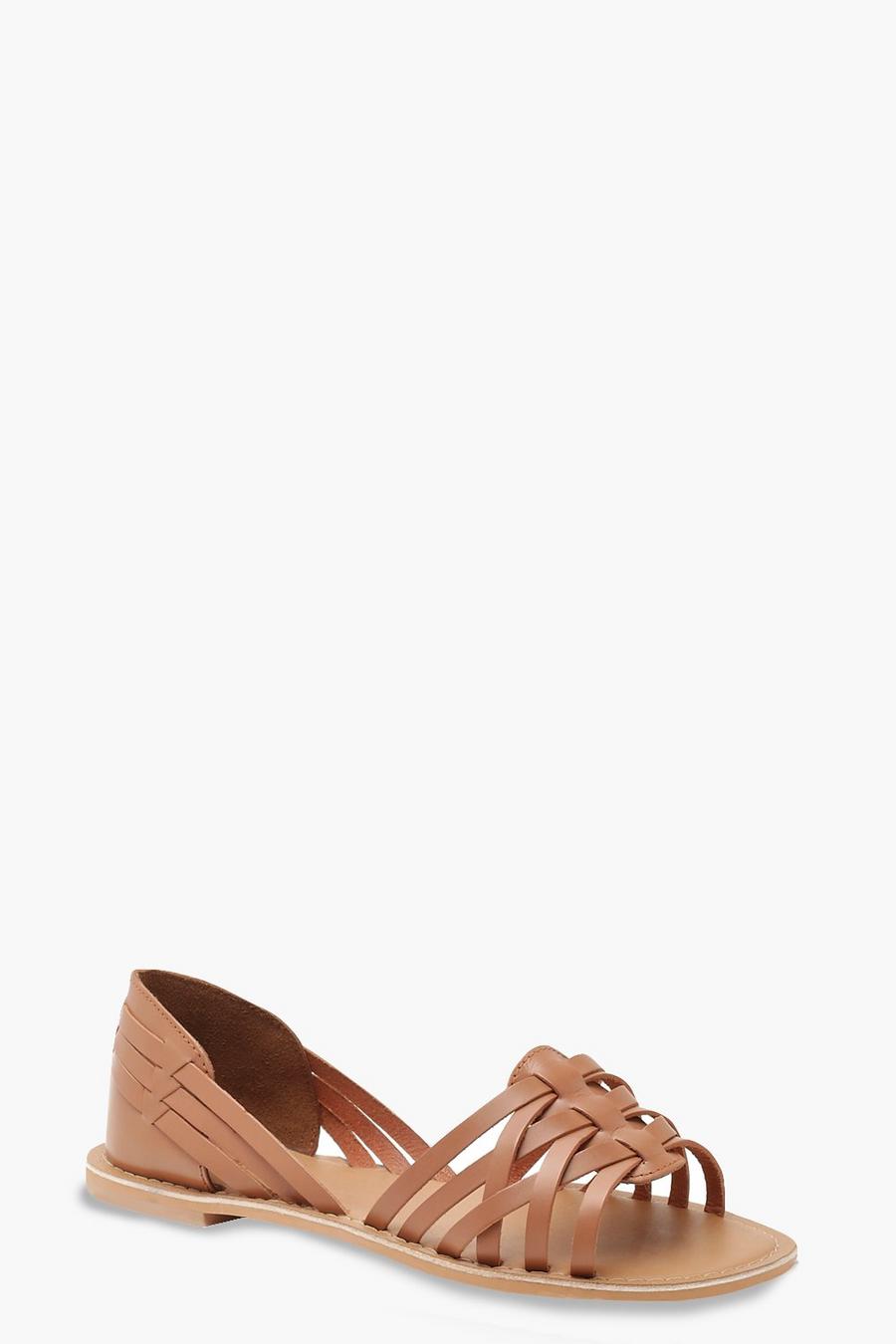 Tan brun Wide Fit Woven Leather Ballet Flats