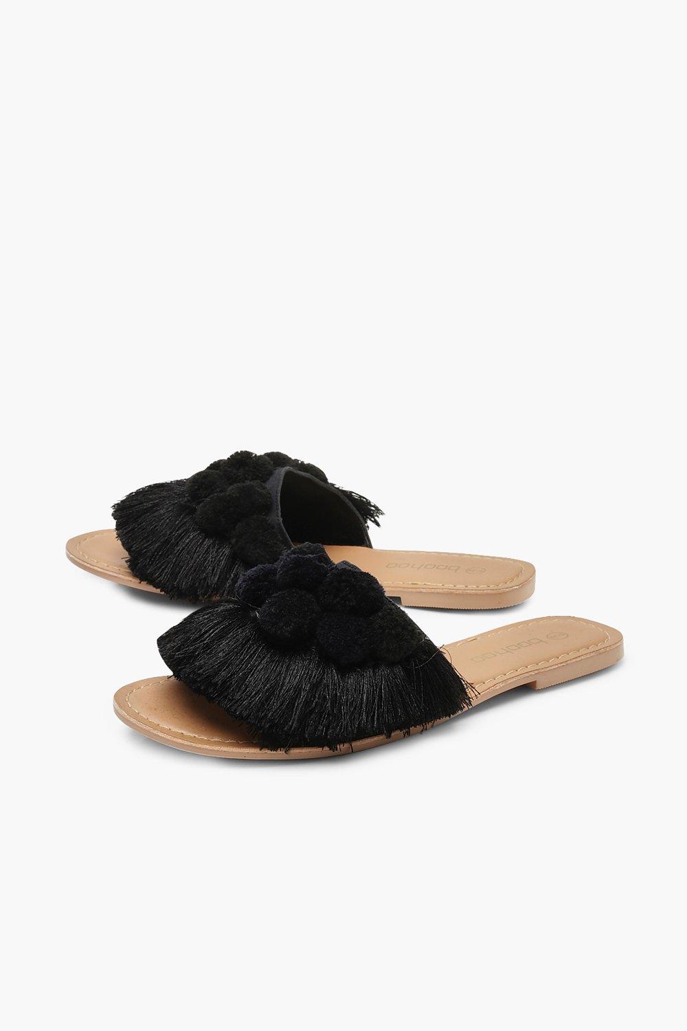 Pom Pom Frill Slides boohoo