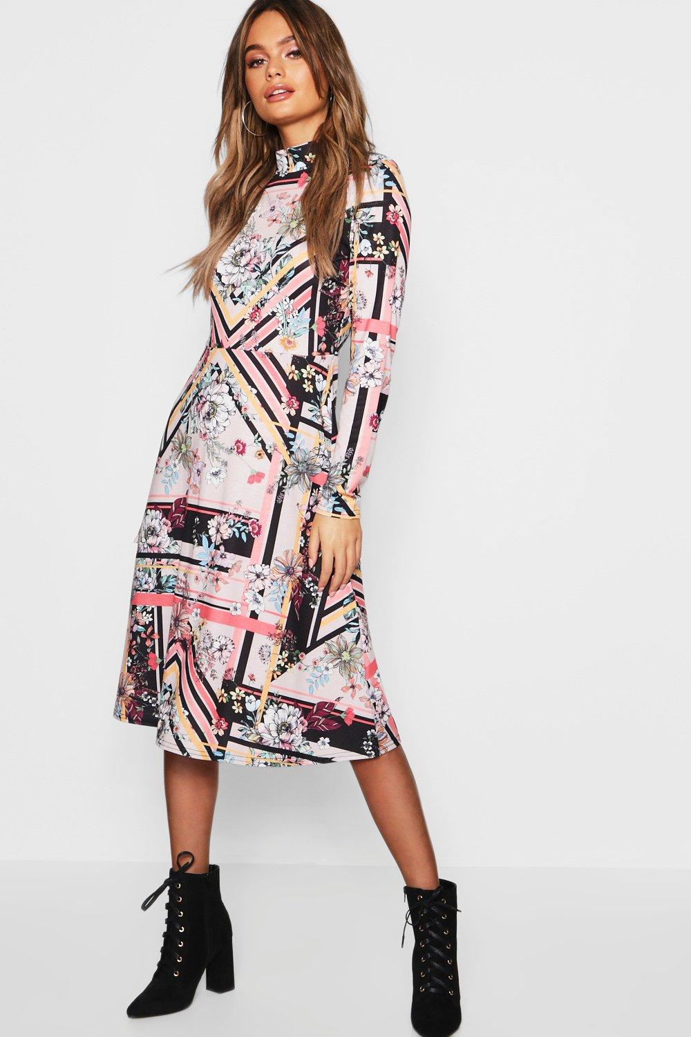 long sleeve floral midi dresses