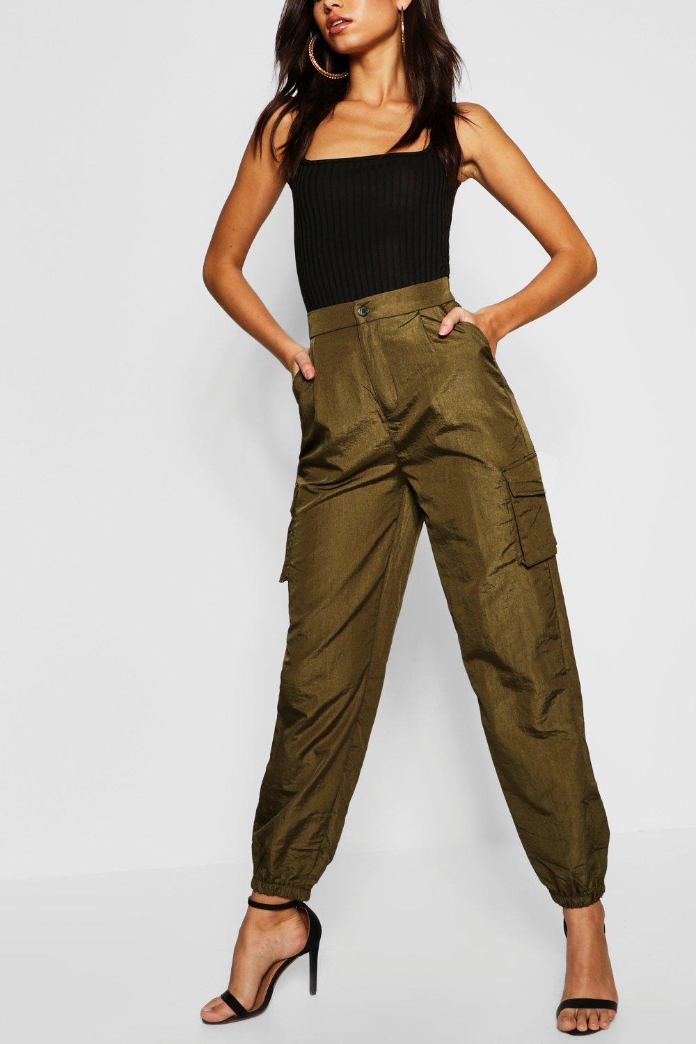 black satin cargo pants