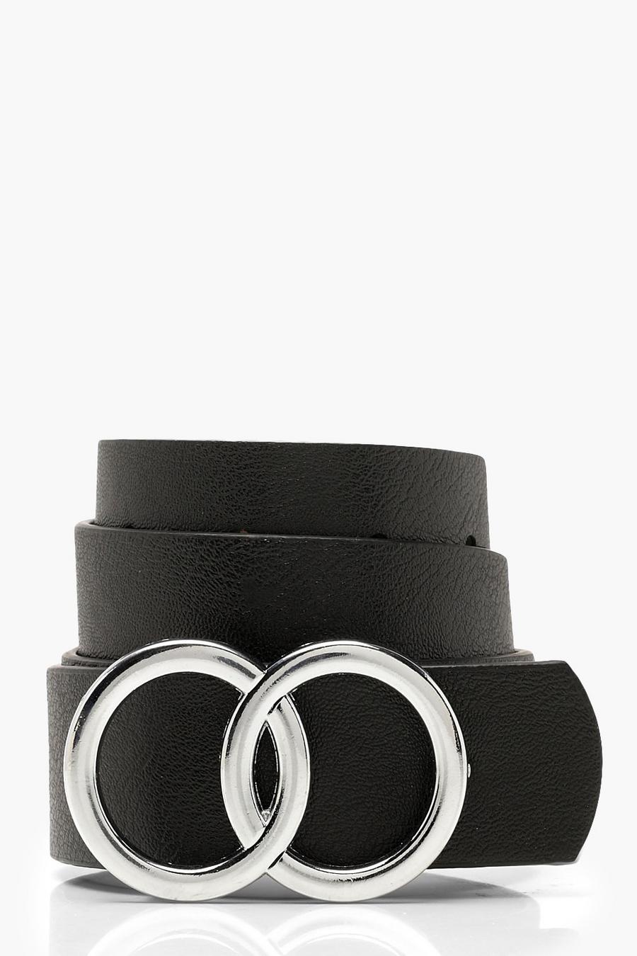 Black Double Silver Ring Detail Boyfriend Belt image number 1