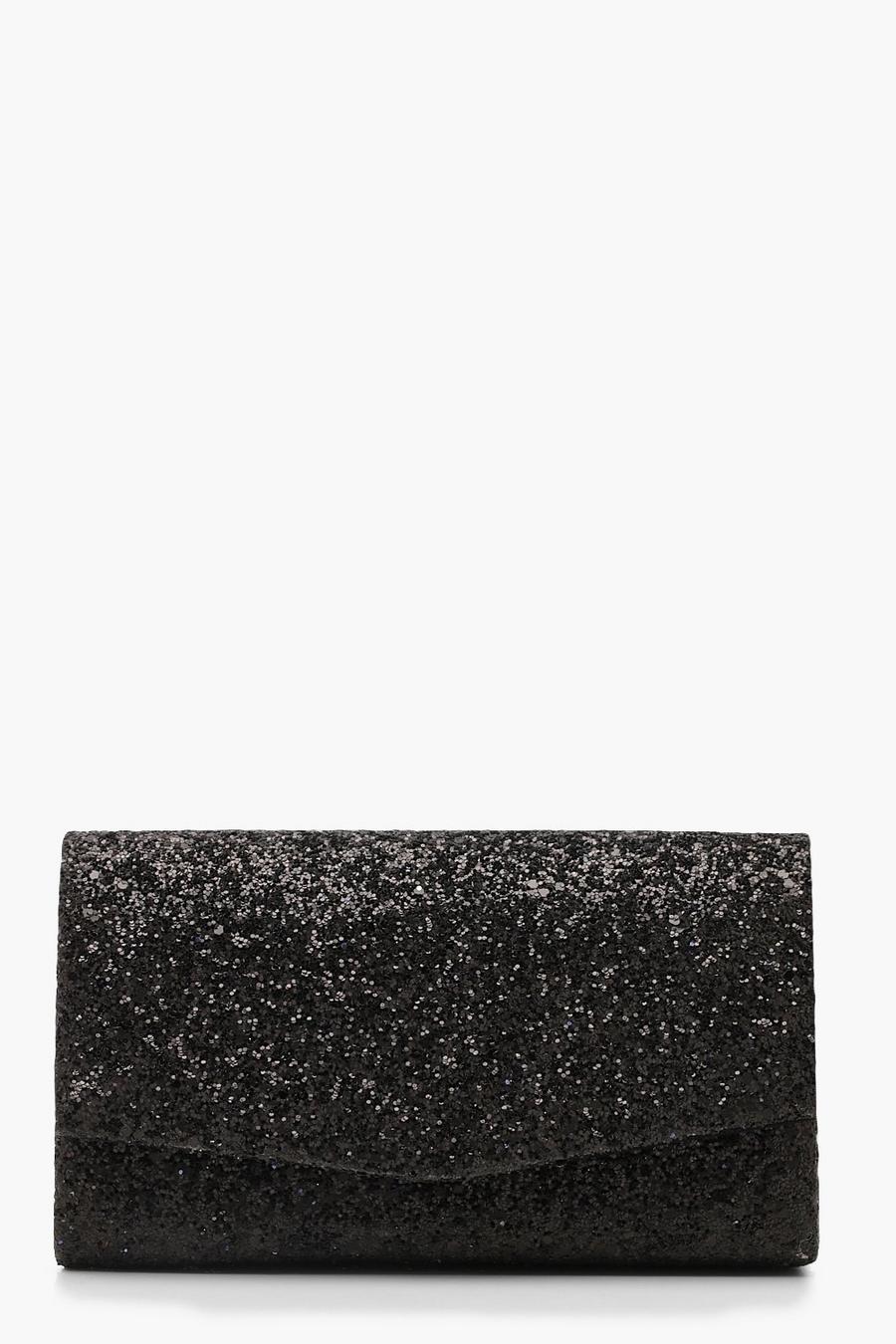 Black nero Chunky Glitter Structured Clutch Bag