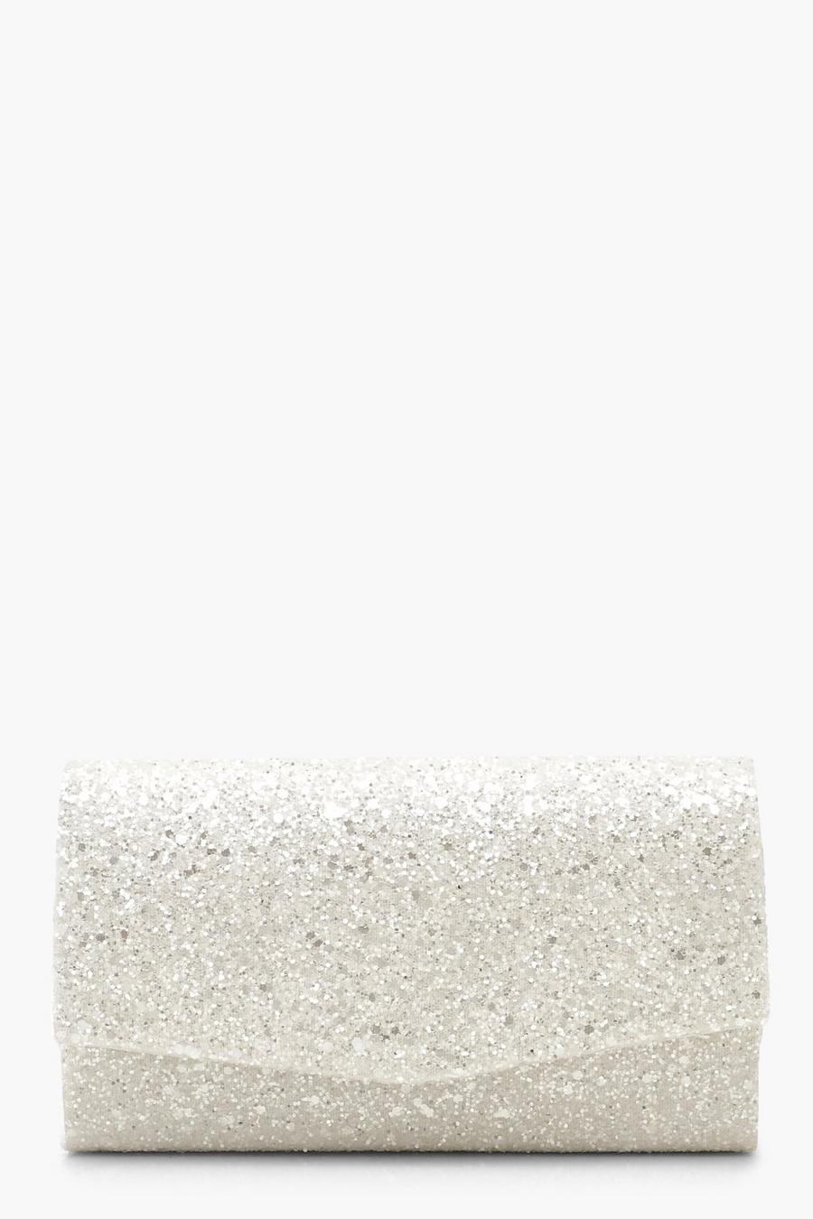 White Chunky Glitter Structured Clutch Bag