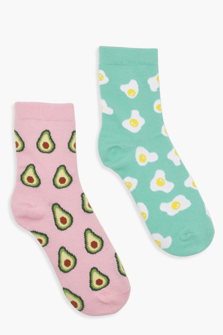 Confezione di 2 calzini alla caviglia con uovo e avocado, Multi image number 1