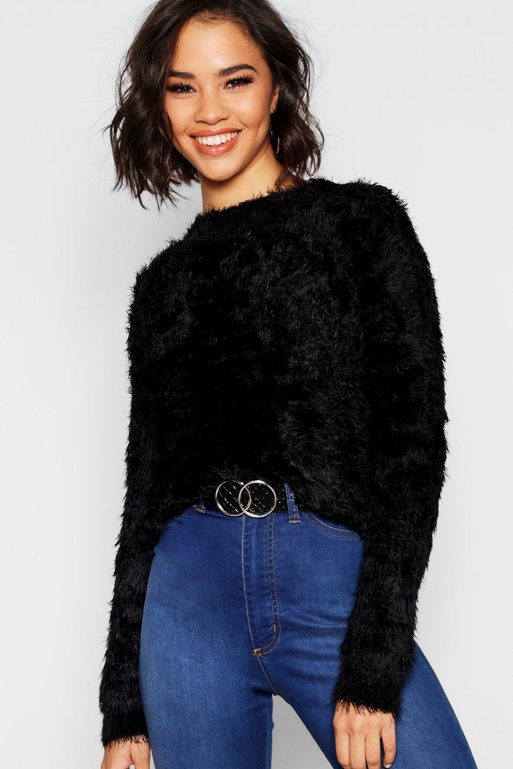 black fluffy jumper