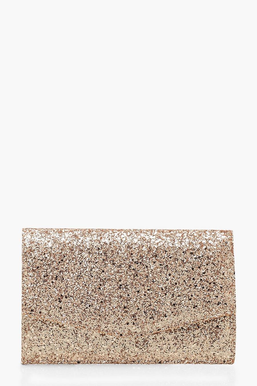 Rose Chunky Glitter Envelope Clutch Bag & Chain image number 1