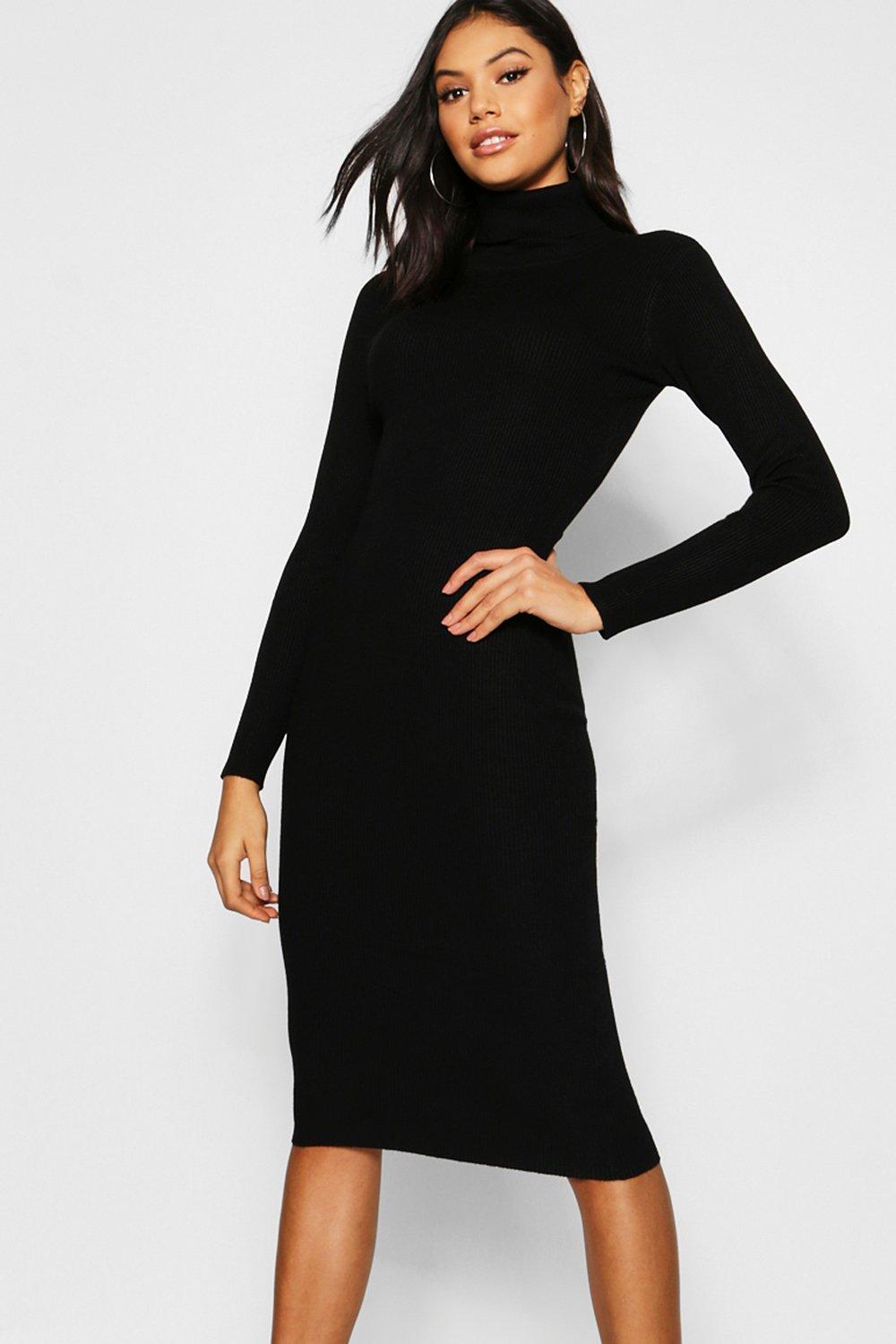 black polo neck midi dress