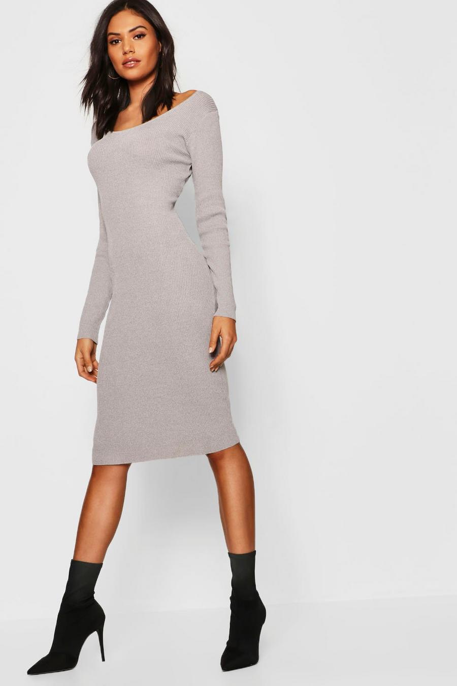 Midi Pullover Kleid aus Rippstrick mit u-Ausschnitt image number 1