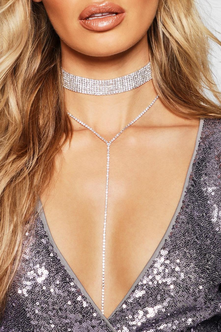 Silver Diamante Plunge Choker image number 1
