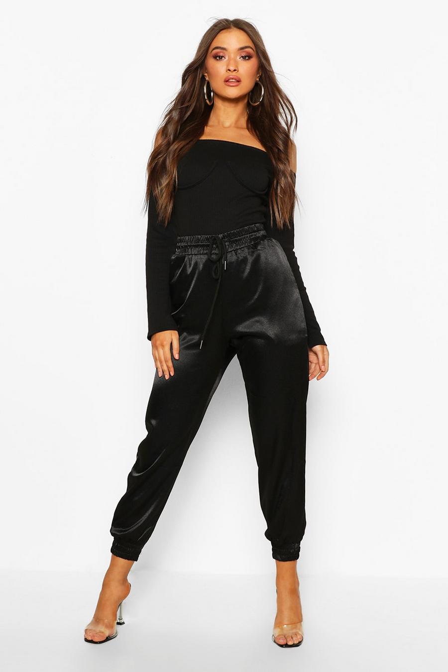 Black Satin Joggers  PrettyLittleThing IRE