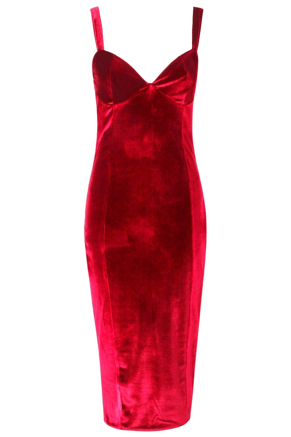 Boohoo red shop velvet dress