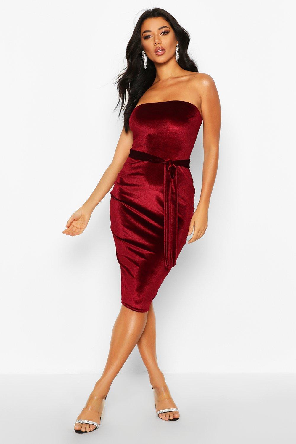 red velvet bandeau dress