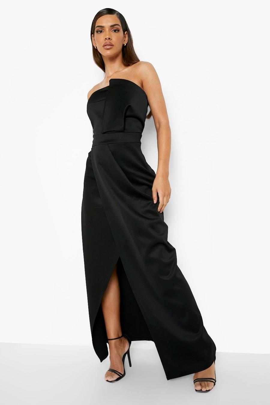 Black noir Bandeau Wrap Detail Split Maxi Bridesmaid Dress