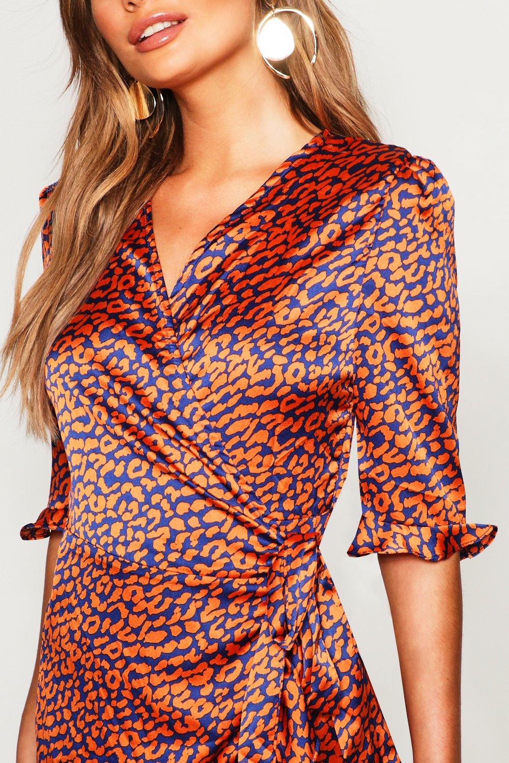 orange and blue leopard print dress
