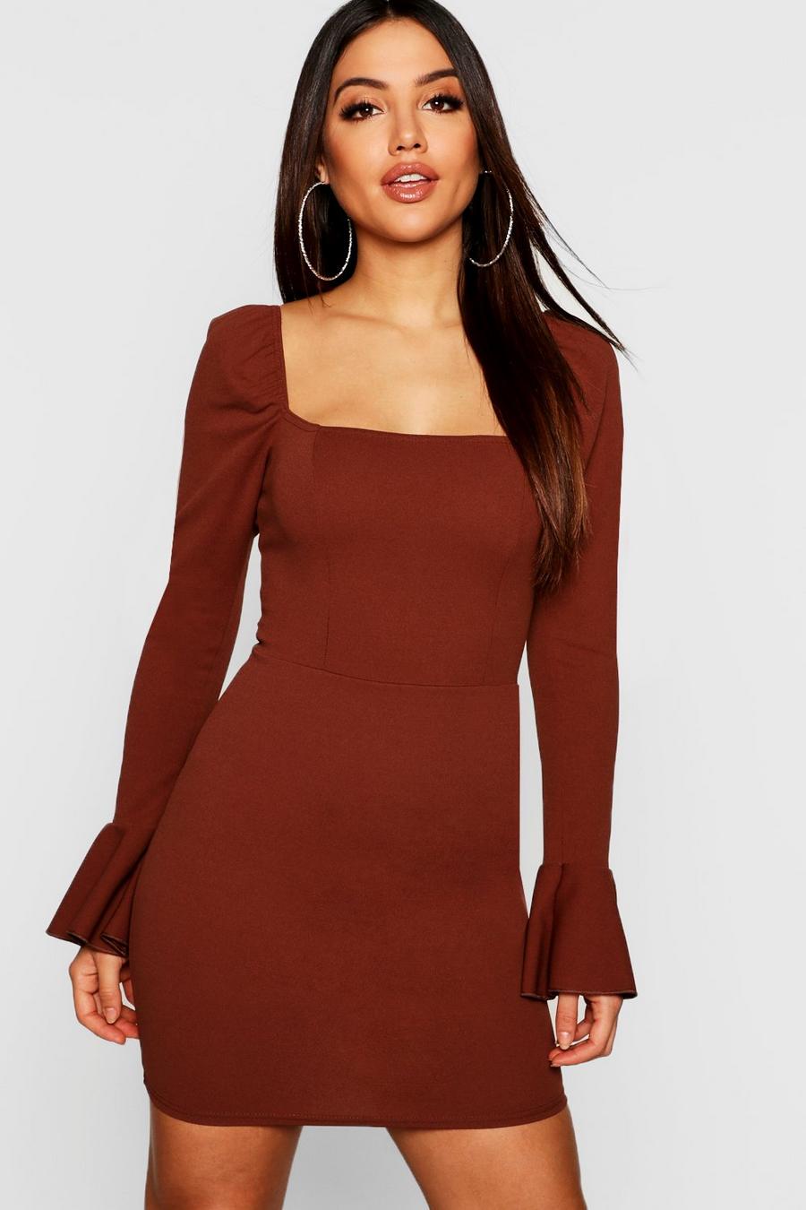 Off Shoulder Puff Sleeve Frill Cuff Bodycon Dress image number 1