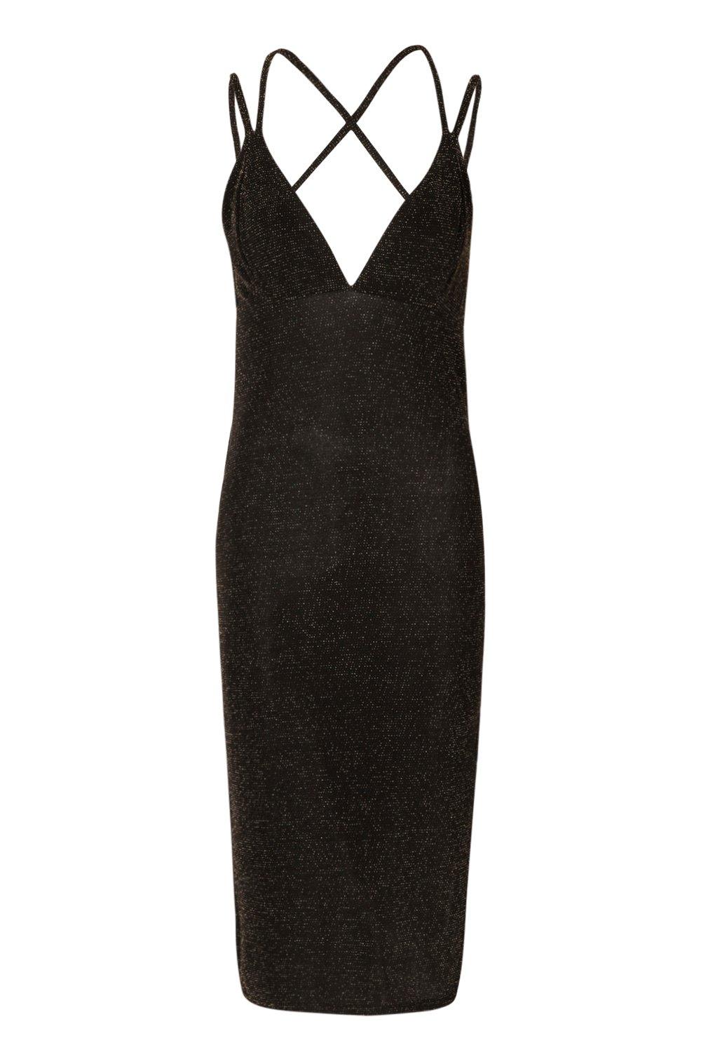 Glitter Strappy Side Split Midi Dress