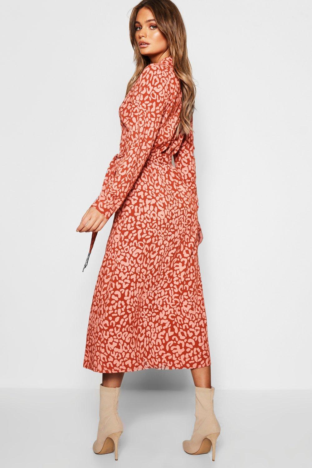 Boohoo red leopard hot sale print dress