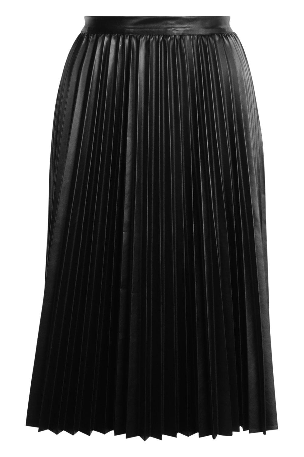 Pleated Leather Look Midi Skirt boohoo NO