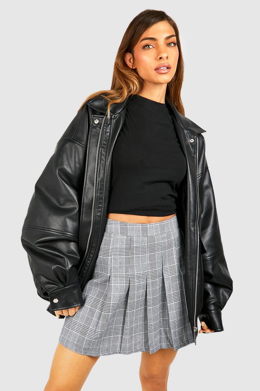 Charcoal grey Woven Check Pleated Tennis Skirt