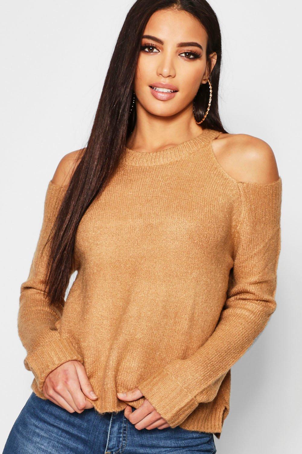 Knitted Cold Shoulder Sweater