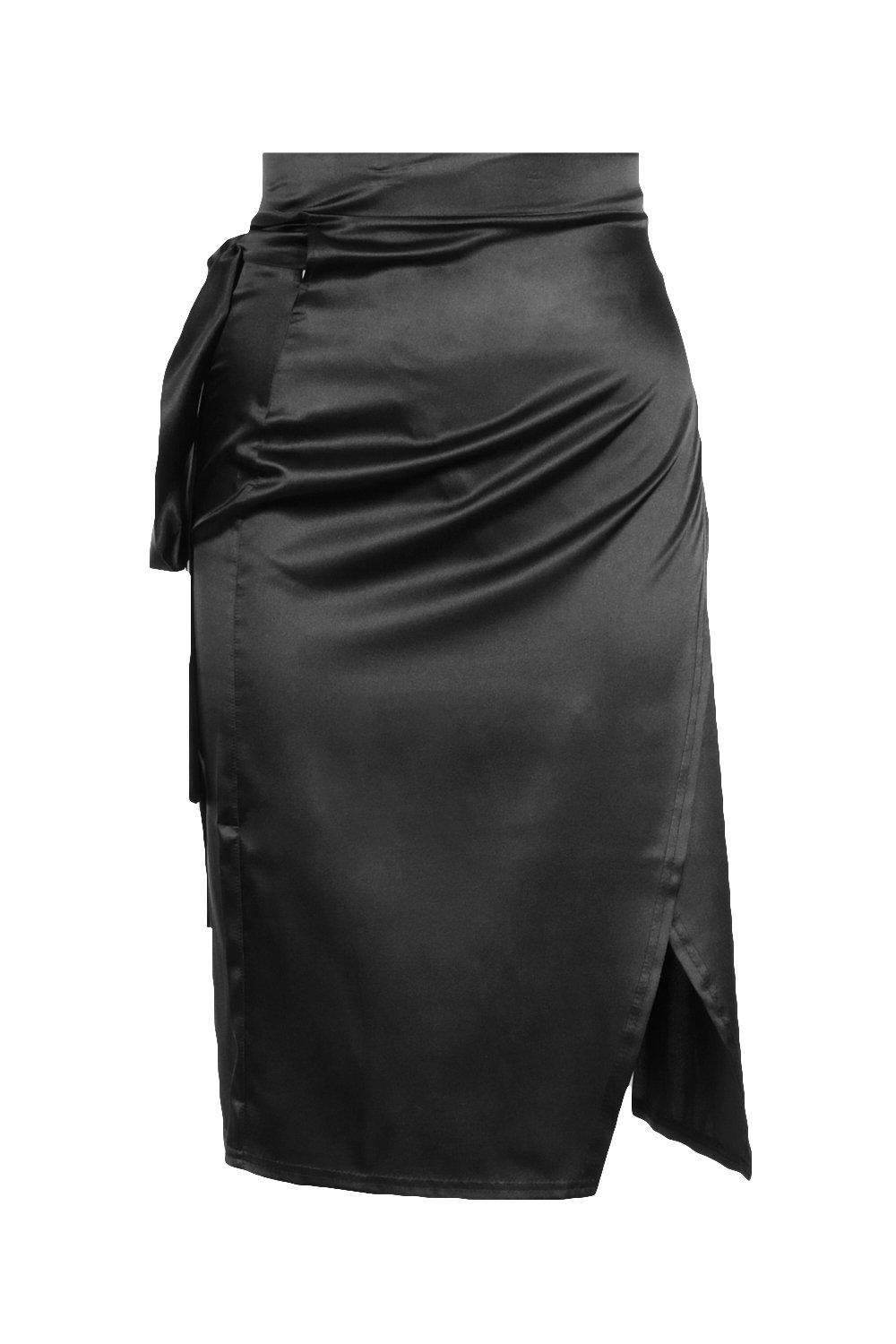 black satin wrap skirt