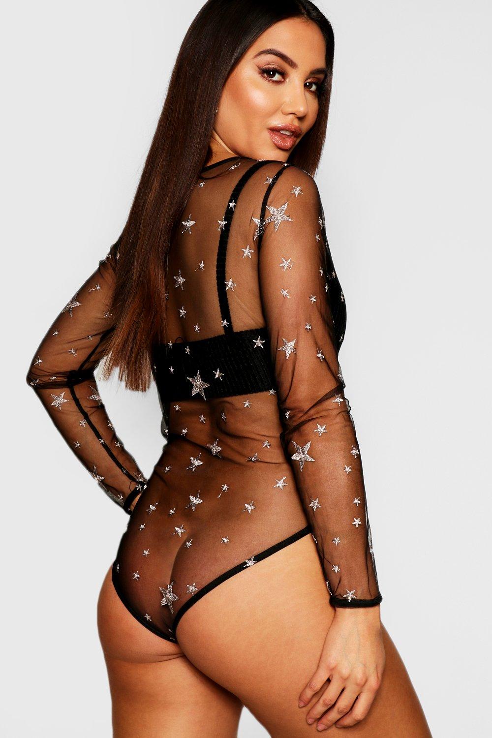 Embroidered Star Mesh Bodysuit