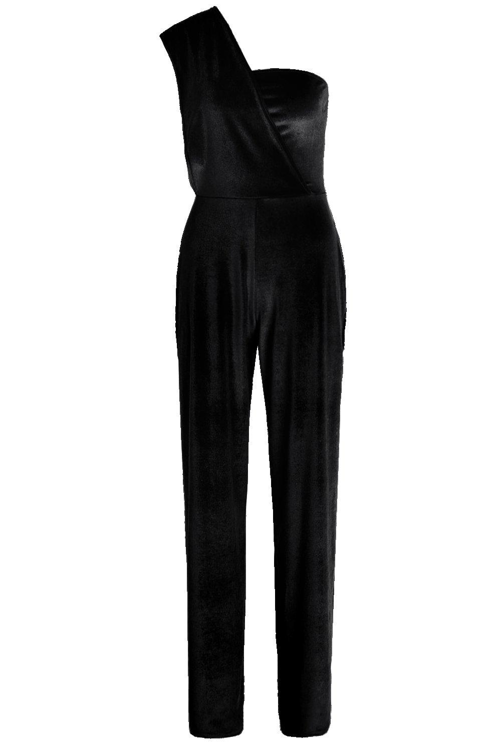 Black Drape One Shoulder Jumpsuit