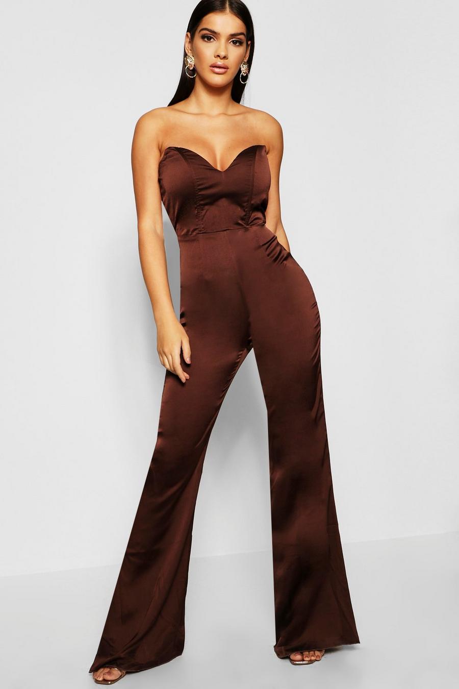 Chocolate Satin Bustier Jumpsuit image number 1