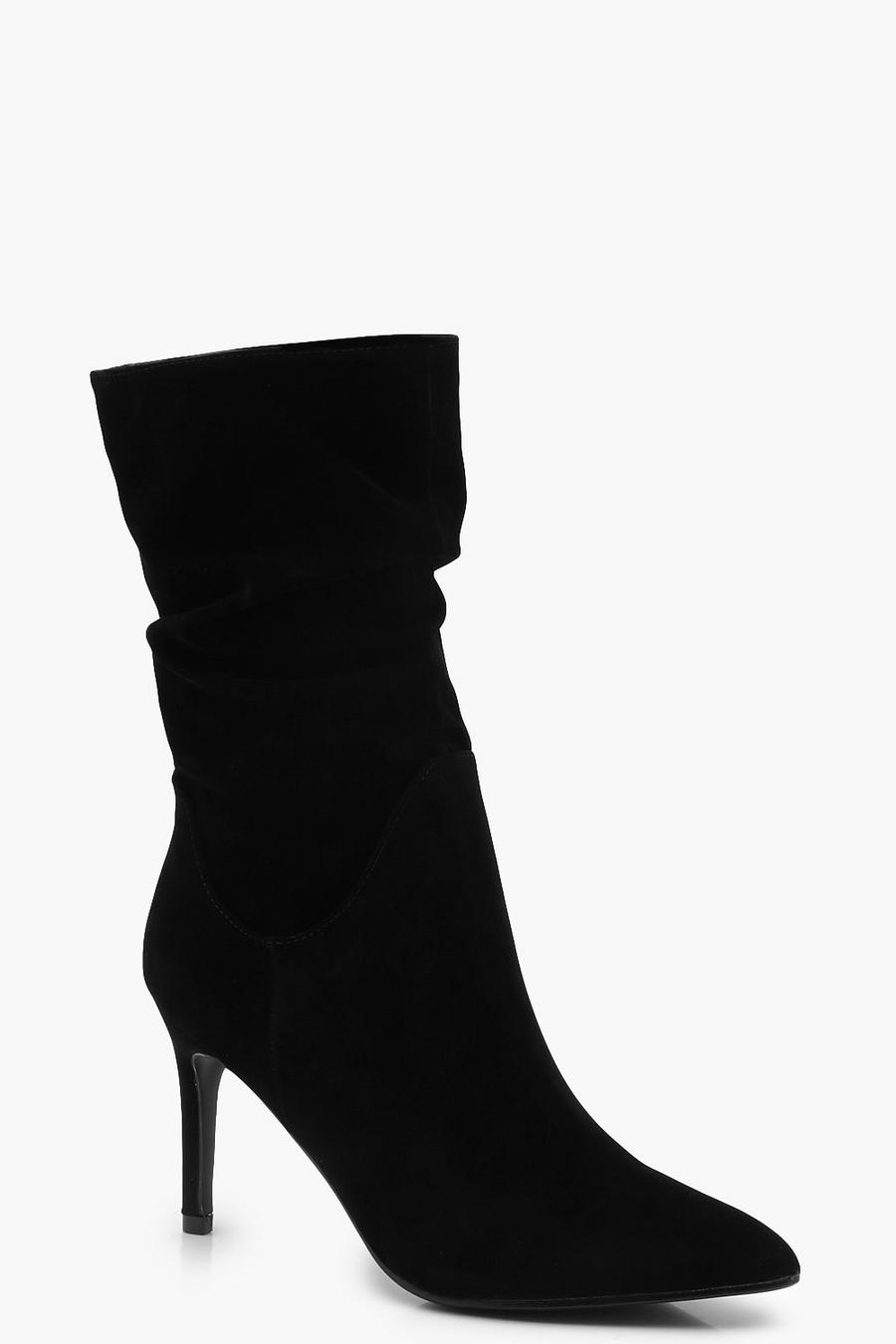 Black Slouched Stiletto Heeled Calf Boots image number 1