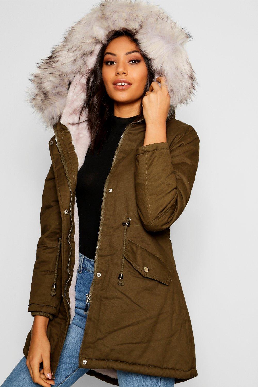 faux fur lined anorak