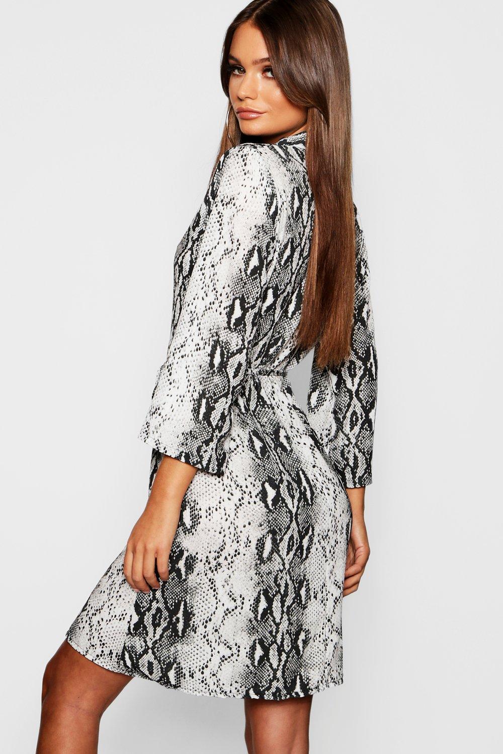 snake print shirt dress boohoo