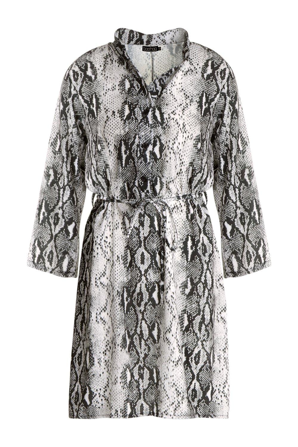 snake print shirt dress boohoo