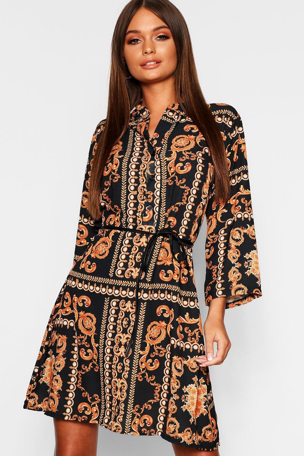 boohoo chain print shirt dress