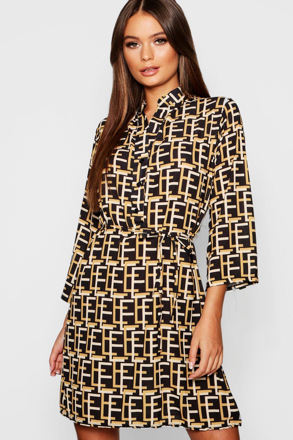 boohoo geo print shirt dress