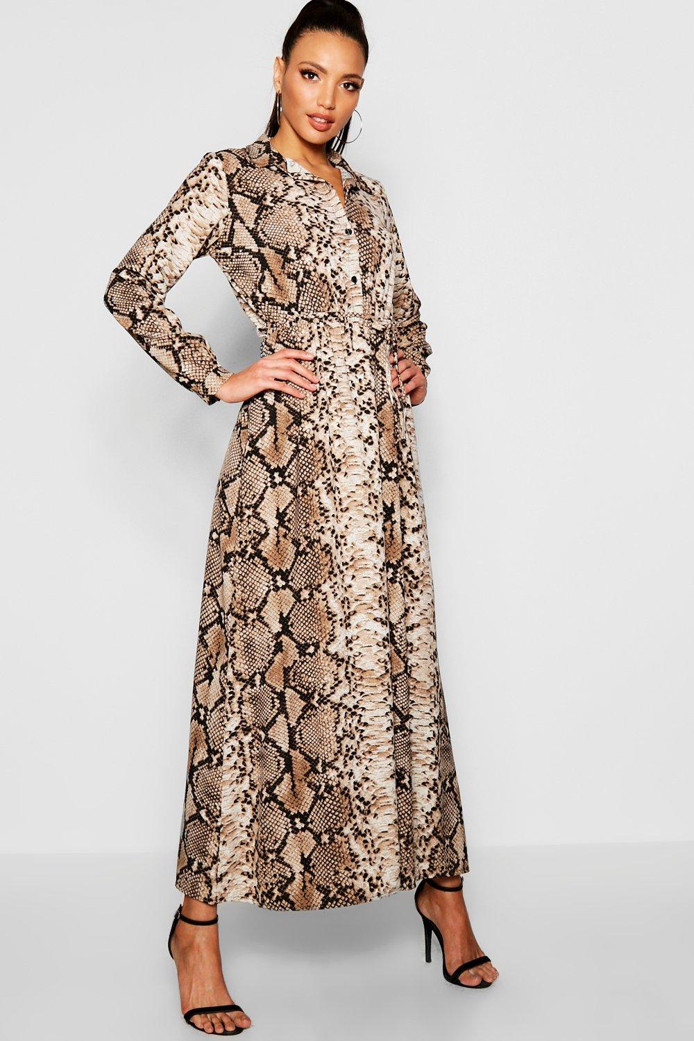 snake print maxi shirt dress