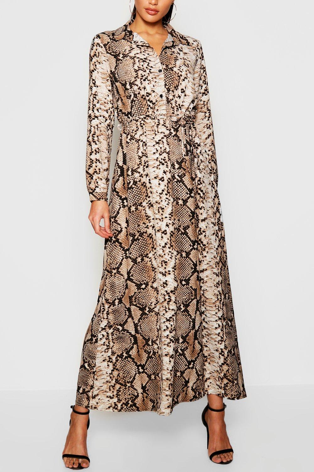 snake print maxi shirt dress