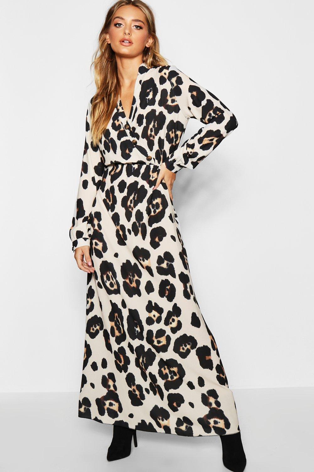 leopard maxi shirt dress