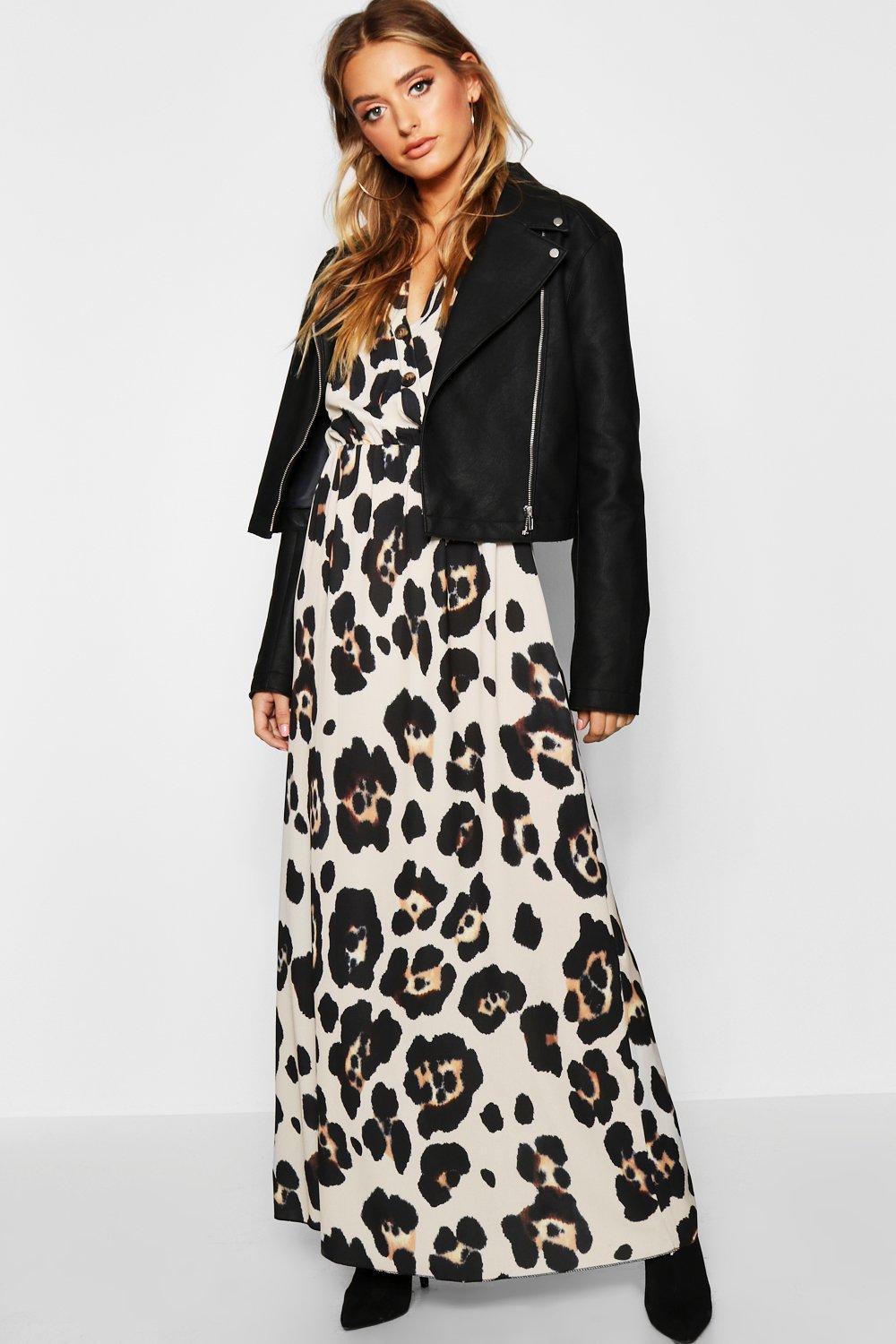 leopard print long shirt dress