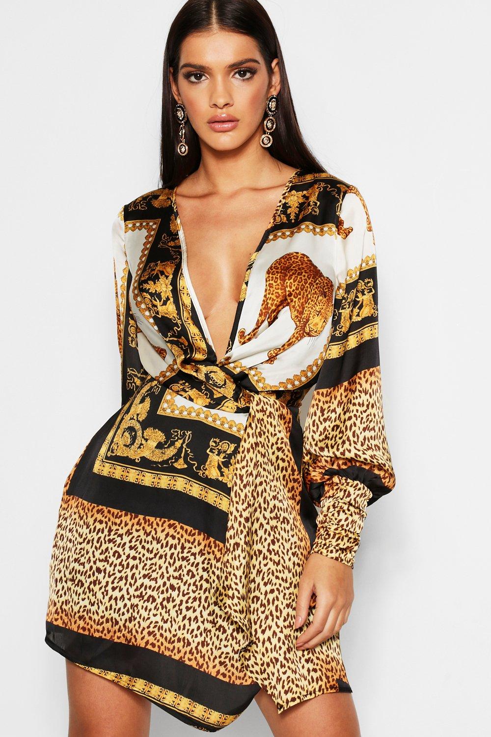 boohoo scarf print dress