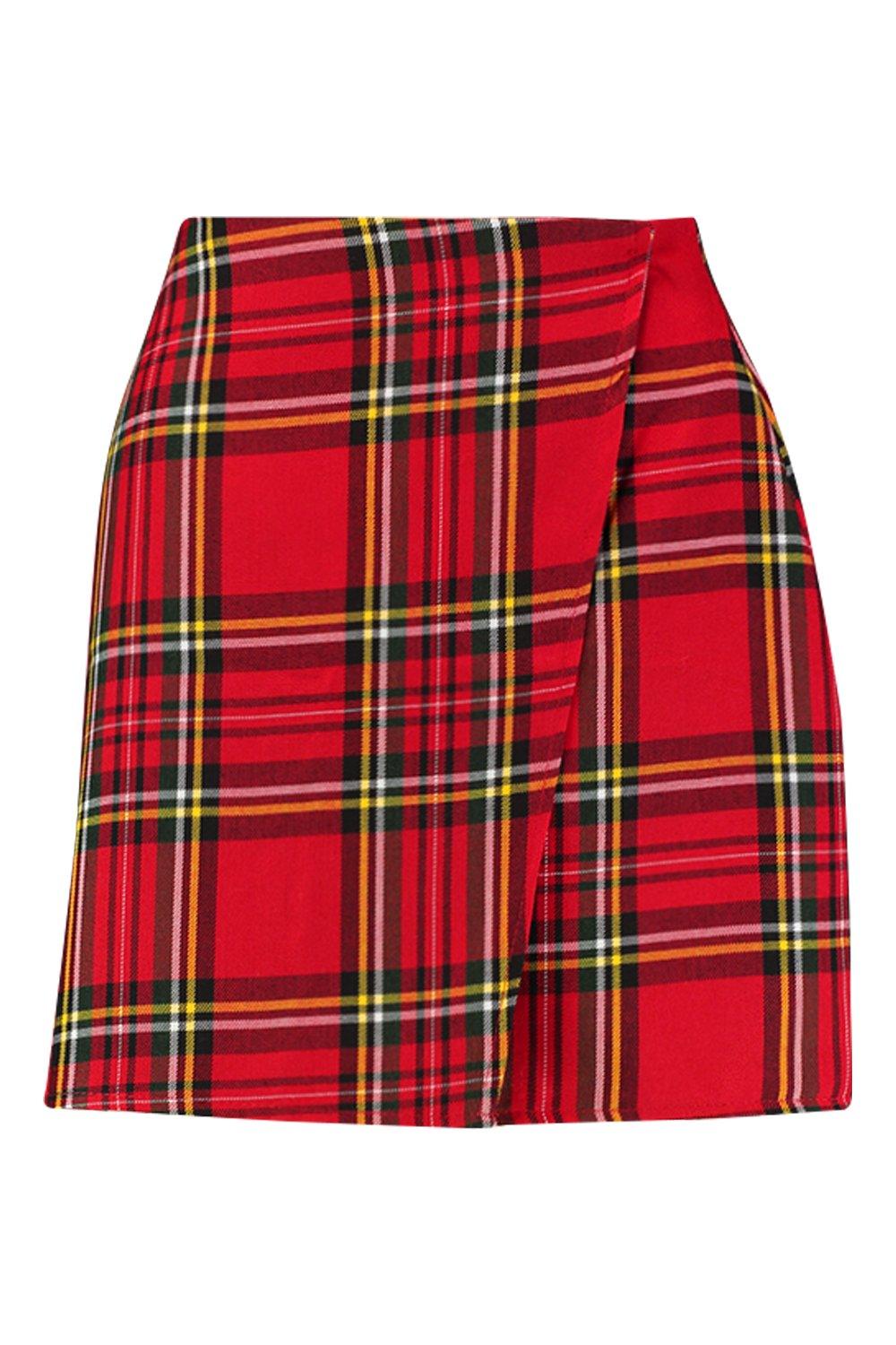 Woven Tartan Check Wrap Mini Skirt