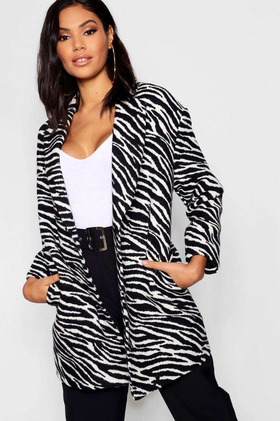 Black Zebra Print Oversized Wool Look Coat