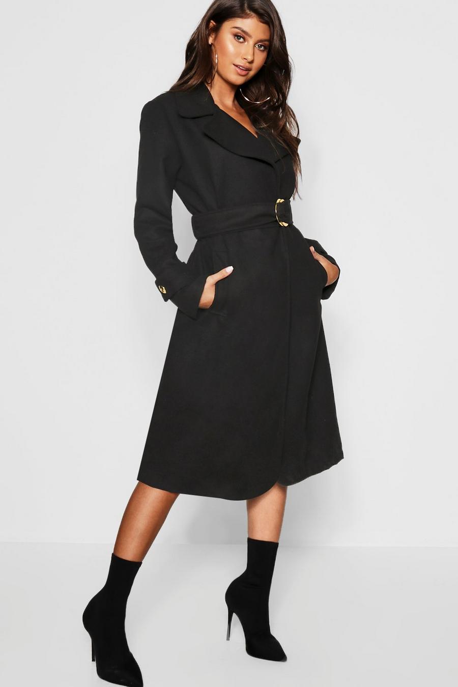 Gold Buckle Belted Wool Look Coat image number 1