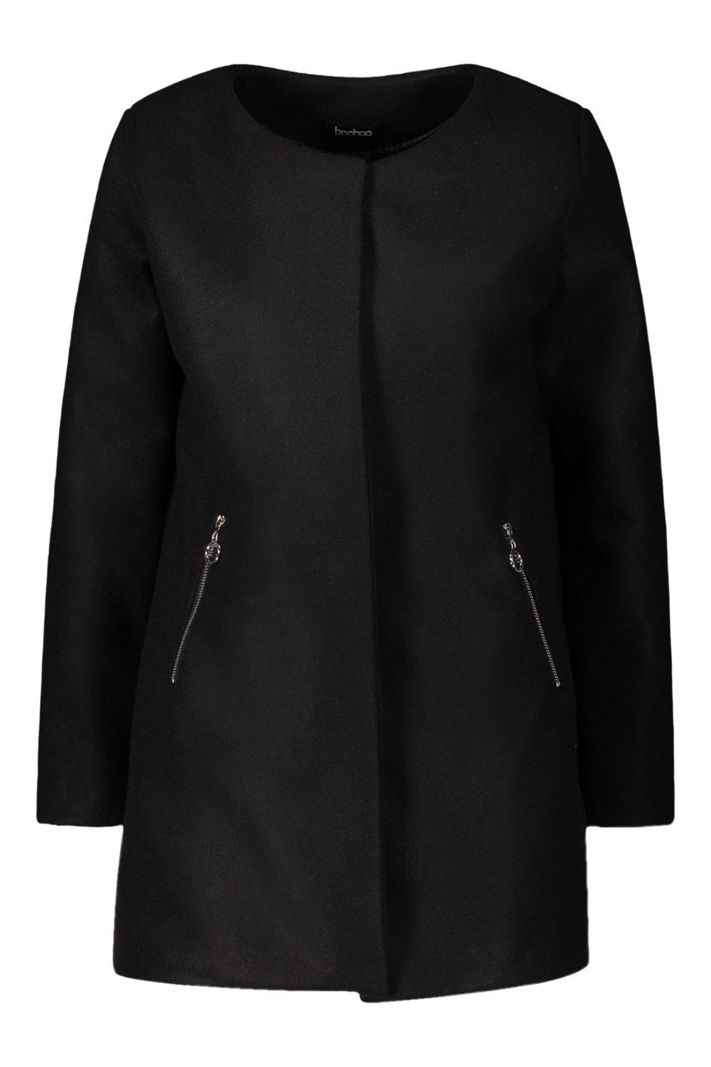 Zip Pocket Wool Look Coat
