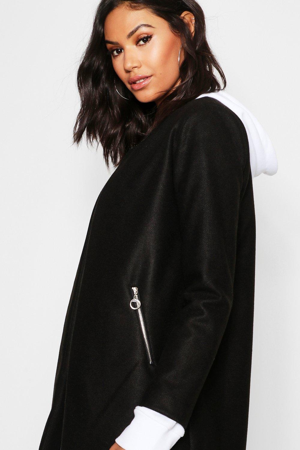 Zip pocket wool look coat top