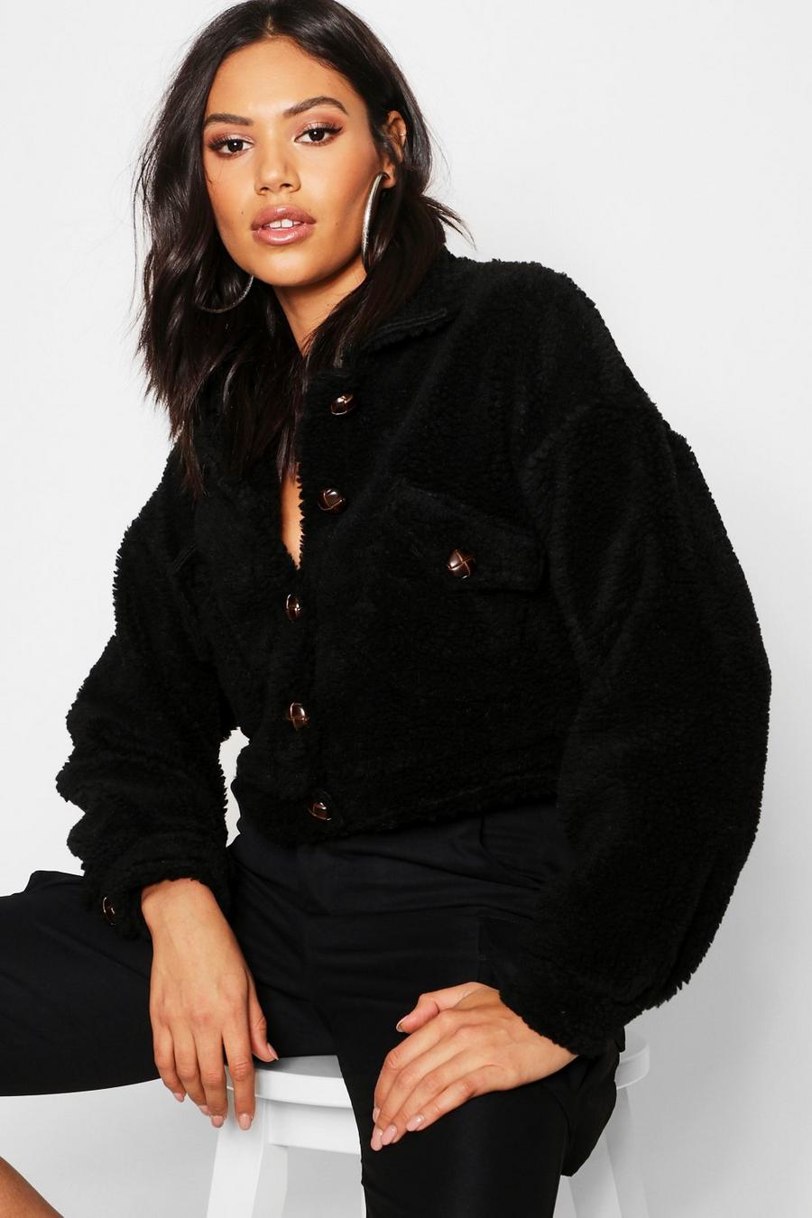 Cropped Teddy Faux Fur Trucker Jacket image number 1