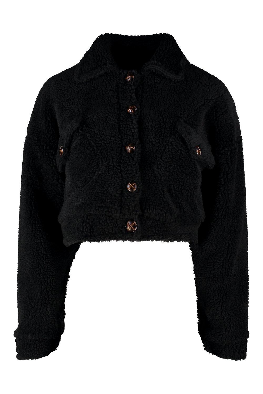 Cropped teddy trucker jacket best sale