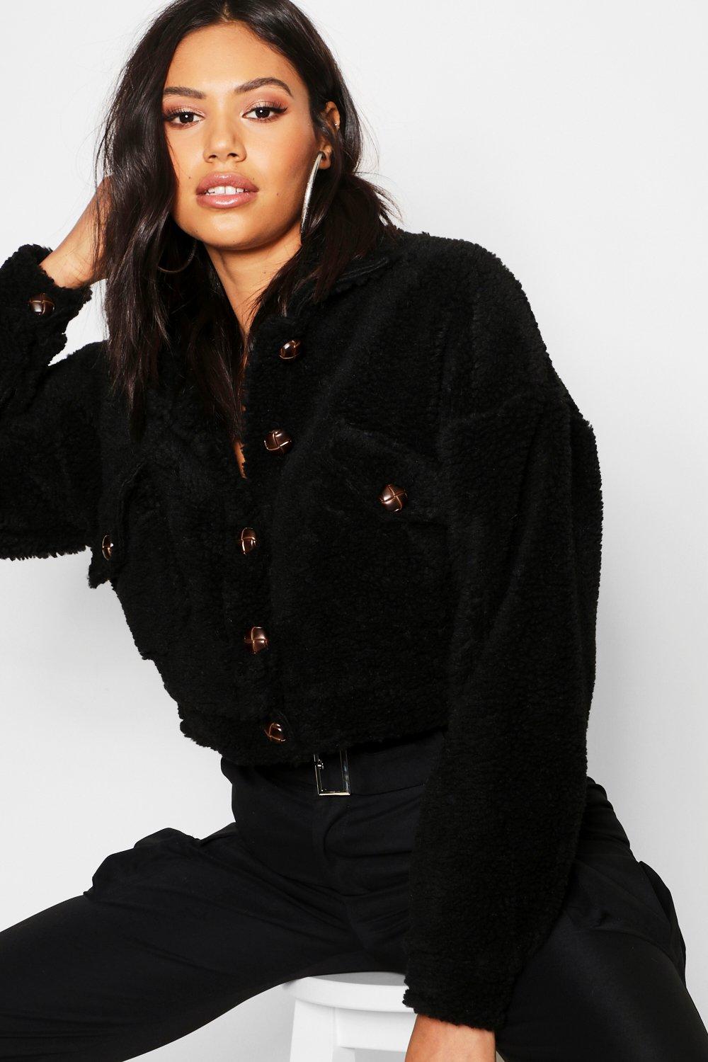 Boohoo cropped hot sale teddy jacket