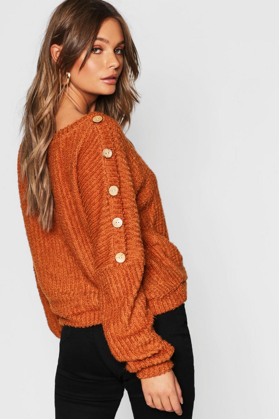 Camel Button Detail Slouchy Knit Jumper image number 1