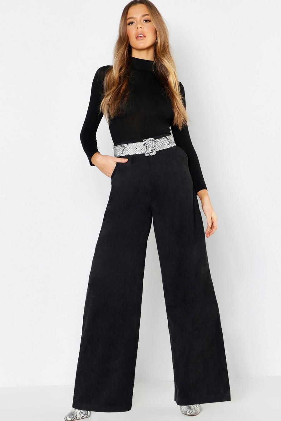 Black Cord Wide Leg Trousers image number 1